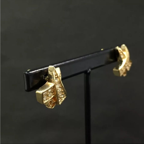 DIOR Logo CD Pierced Earrings Rhinestone Accent Gold - Picture 4 of 10